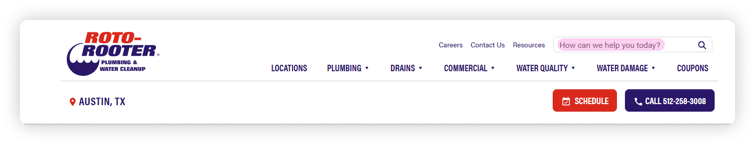 The old header with the search field highlighted, showing the long placeholder reading How can we help you today.